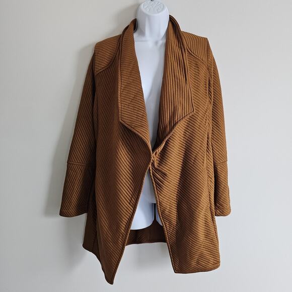 Skies Are Blue Cardigan Womens XS Camel Brown Drape Front Open Waterfall Ribbed - Picture 1 of 7